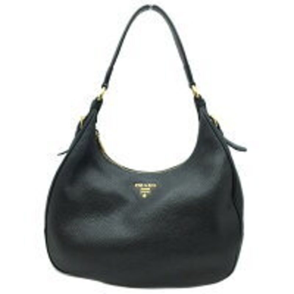 PRADA One Shoulder Hobo Bag Black Nero Black Leather